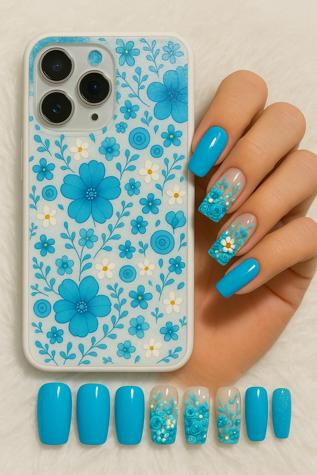 Blue Blossom - Nails and Case Duo